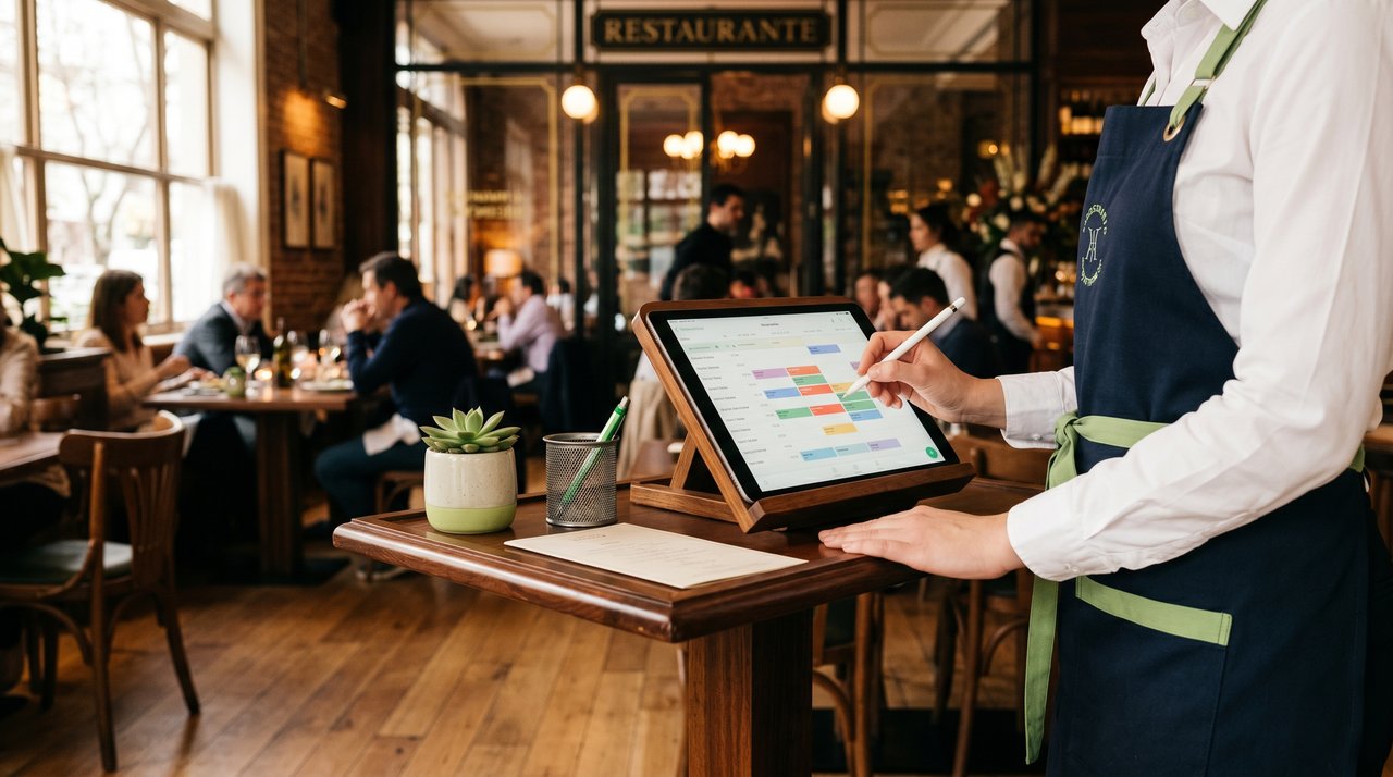 Tablet con calendario de reservas en restaurante